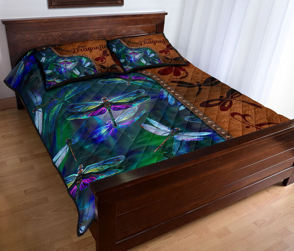 Dragonfly Art Leather Style Quilt Bed Set - Love Quilt Bedding Set