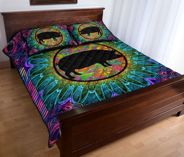 Pig Hippie Style Quilt Bed Set - Love Quilt Bedding Set