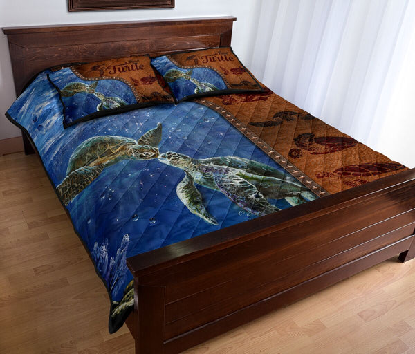 Turtle Art Leather Style Quilt Bed Set - Love Quilt Bedding Set