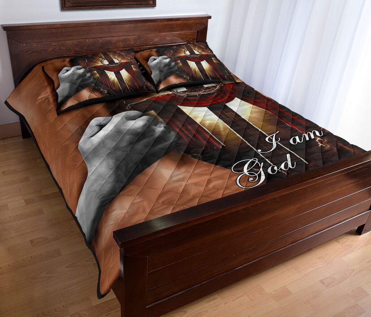 God Cross Leather Quilt Bed Set- Love Quilt Bedding Set