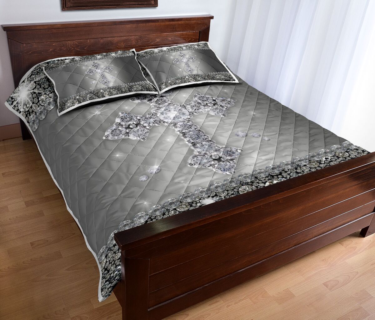 God Cross Metal Diamond Light Style Quilt Bed Set - Love Quilt Bedding Set