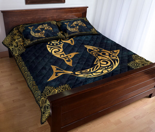 Dolphin Mandala Gold Art Style Quilt Bed Set - Love Quilt Bedding Set