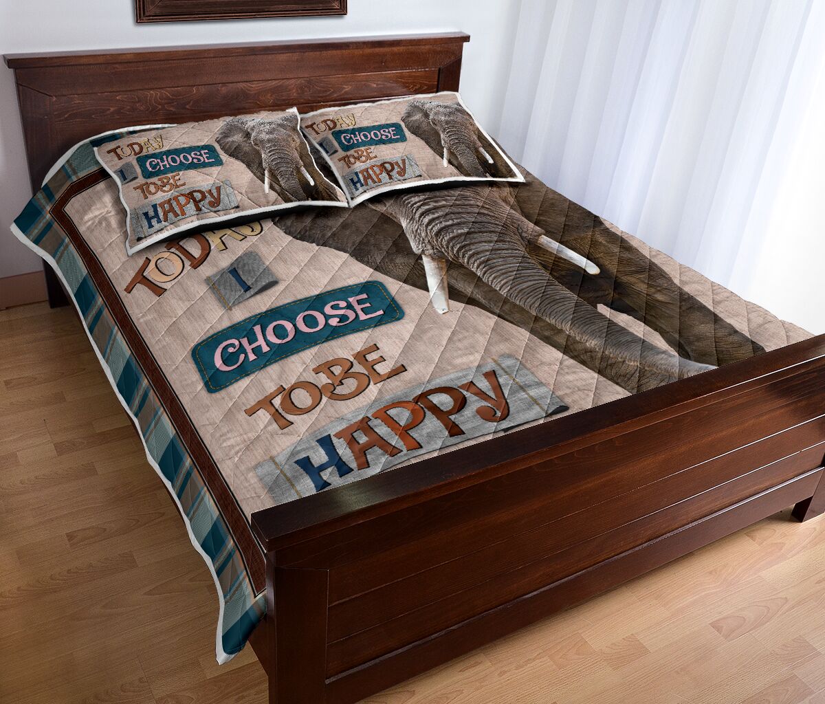 Elephant Today I Choose Tobe Happy Quilt Bed Set - Love Quilt Bedding Set
