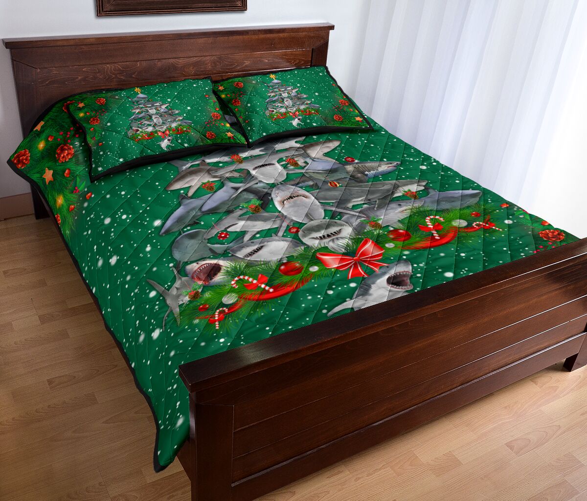 Shark Christmas Style Quilt Bed Set - Love Quilt Bedding Set