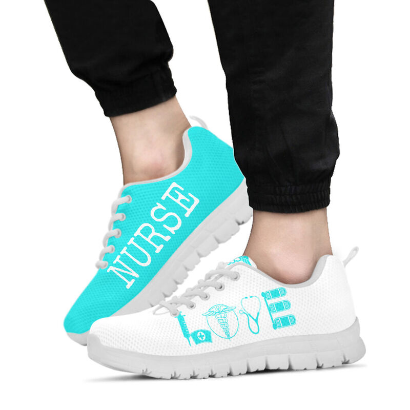 Nurse- Love Light Blue White Sneakers, Running Shoes, Shoes For Women, Shoes For Men, Custo- Love Sneakers