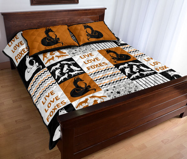 Live Love Foxes Pattern Quilt Bed Set - Love Quilt Bedding Set