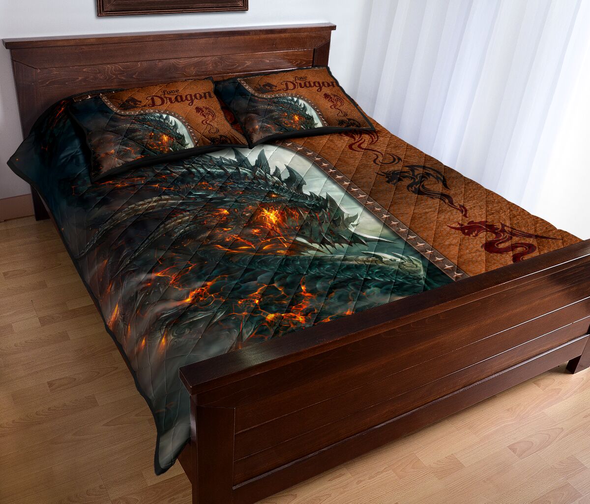 Dragon Art Leather Style Quilt Bed Set - Love Quilt Bedding Set