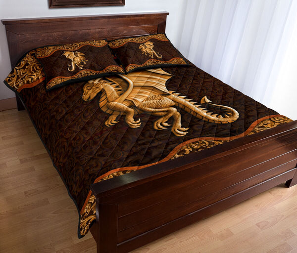 Dragon Wood Carving Quilt Bed Set - Love Quilt Bedding Set