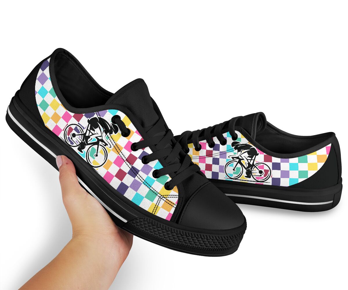 Cycling With Checkerboard - Low Top Shoe - Love Love Top Shoes