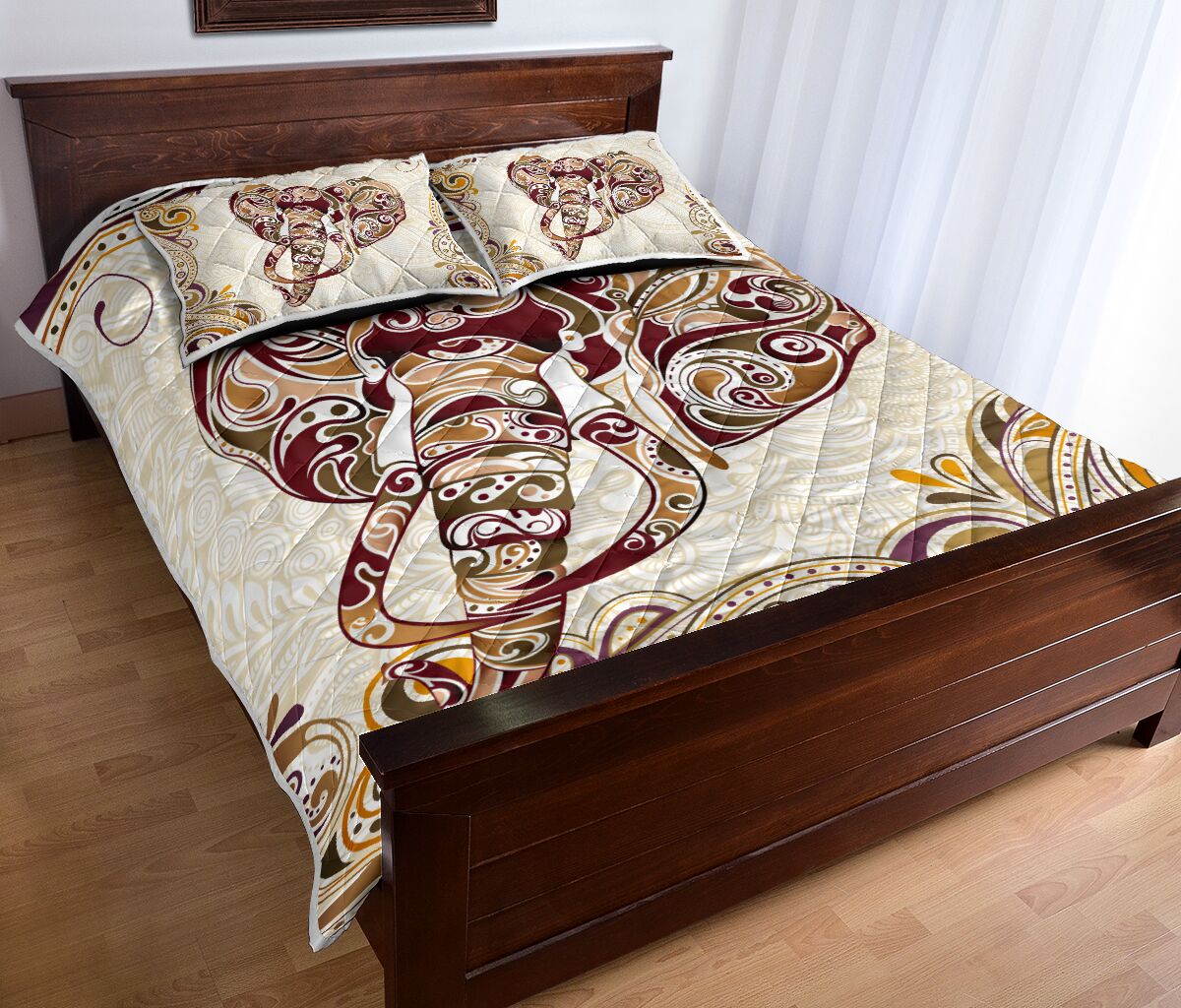 Elephant Asia Floral Background Style Quilt Bed Set - Love Quilt Bedding Set