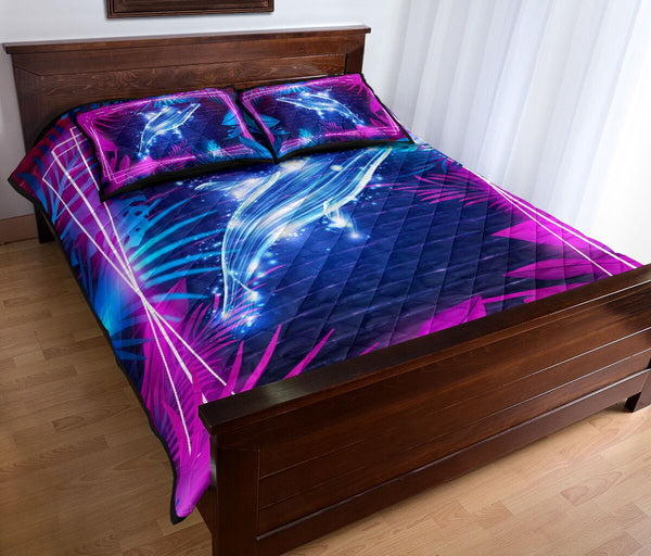 Dolphin Neon Art Style Quilt Bed Set - Love Quilt Bedding Set