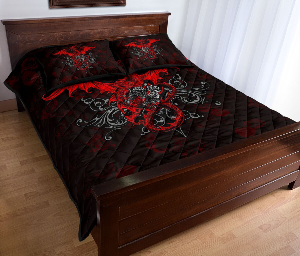 Dragon Rose Art Style Quilt Bed Set - Love Quilt Bedding Set