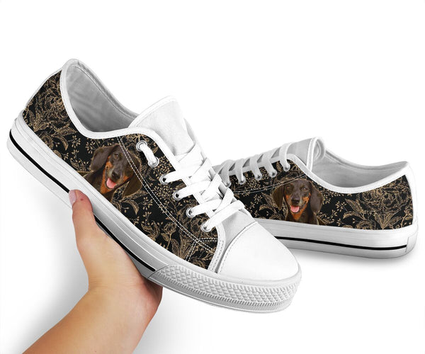 Dachshund Flower Gold - Low Top Shoe - Love Love Top Shoes