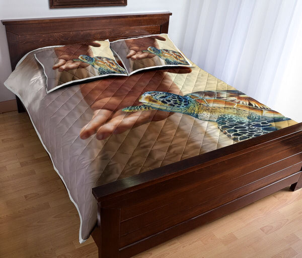 Turtle Hand Jesus Quilt Bed Set - Love Quilt Bedding Set