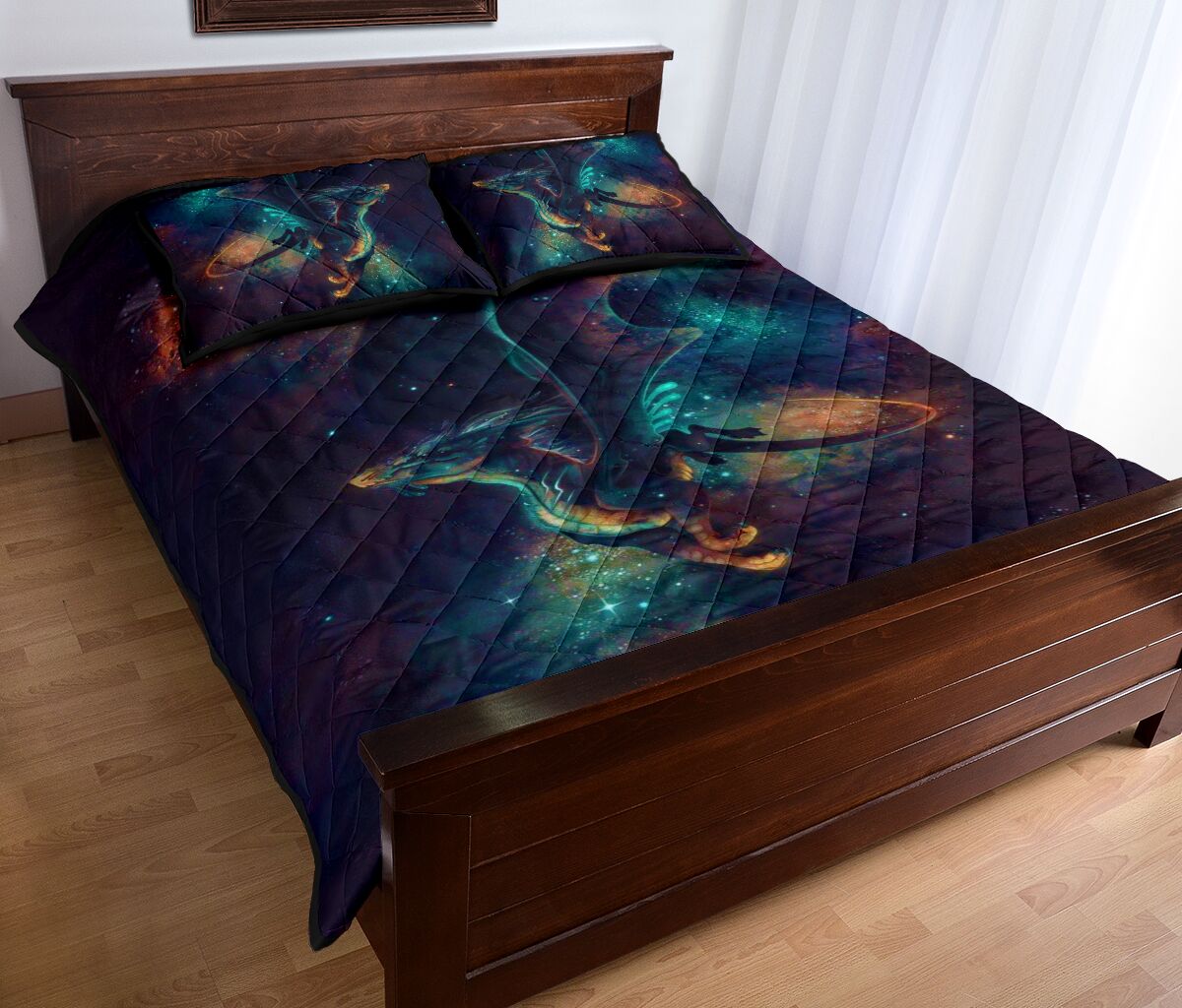 Dragon Blue Galaxy Art Style Quilt Bed Set - Love Quilt Bedding Set