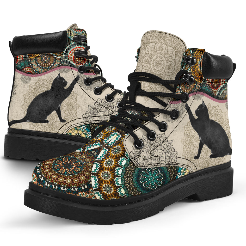 Cat - Vintage Mandala Asboot Sky Short-hair Black Cat Kd - Love All Season Boots