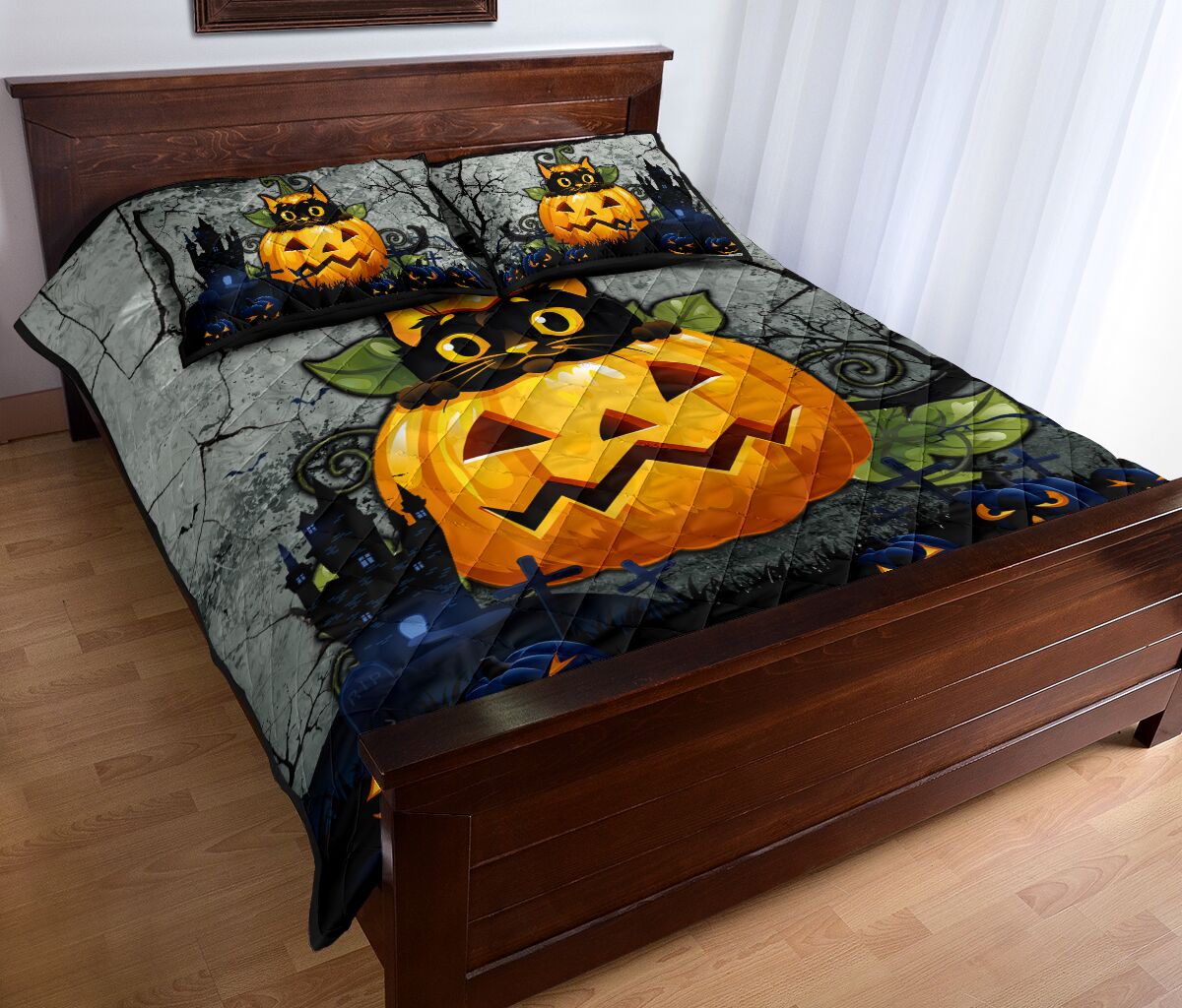 Cat Halloween Style Quilt Bed Set - Love Quilt Bedding Set