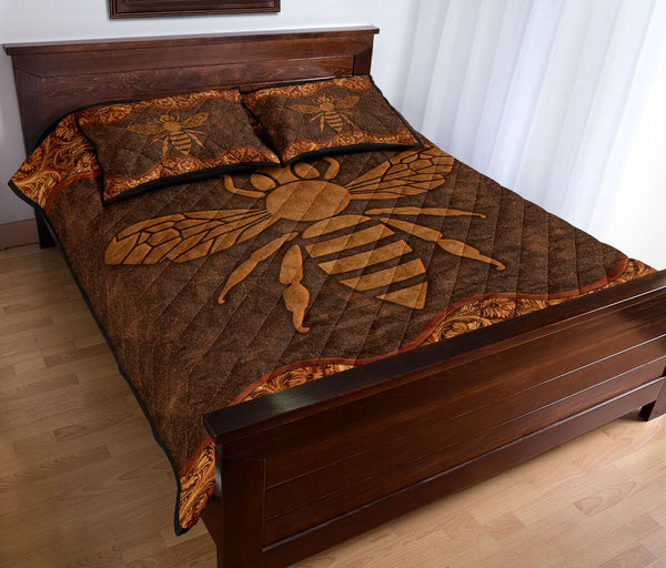 Bee Leather Style Quilt Bed Set - Love Quilt Bedding Set