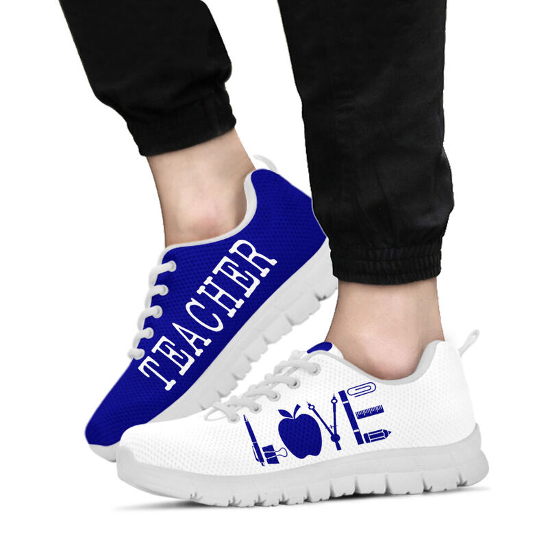 Teacher Love- Navy Blue White Kd Sneakers, Runni- Love Sneakers