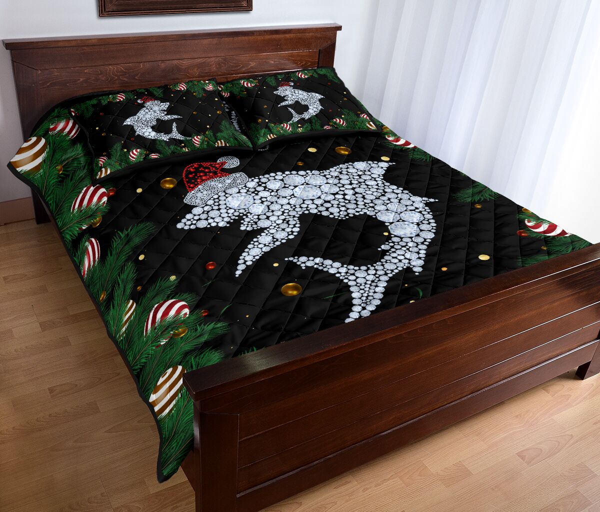 Shark Diamond Hat Santa Backgroud Christmas Quilt Bed Set - Love Quilt Bedding Set