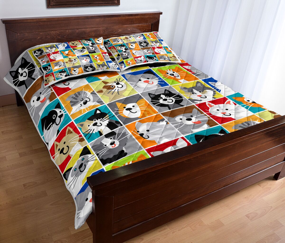 Cats Pattern Style Quilt Bed Set - Love Quilt Bedding Set