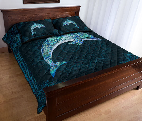 Dolphin Mandala Blue Quilt Bet Set - Love Quilt Bedding Set