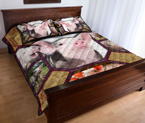 Pig Pattern Style Quilt Bed Set - Love Quilt Bedding Set