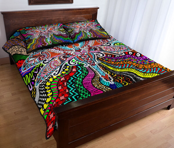 Dragonfly Colorful Style Quilt Bed Set - Love Quilt Bedding Set