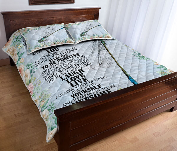 Dragonfly Laugh Love Live Funny Flower Art Quilt Bed Set - Love Quilt Bedding Set