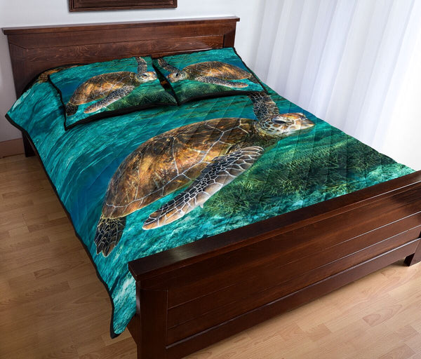 Turtle Brown Sea Real Style Quilt Bed Set - Love Quilt Bedding Set