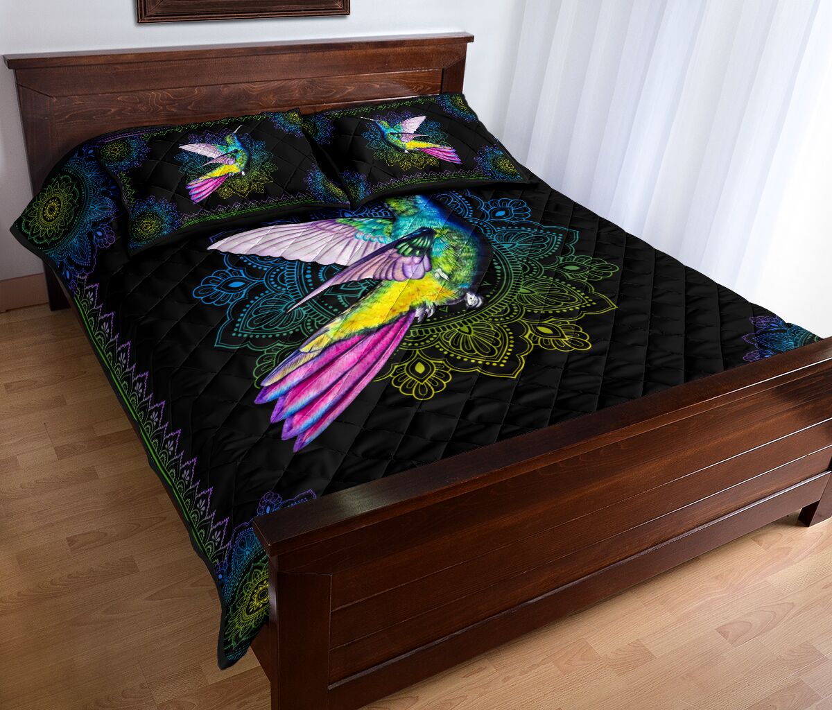 Humingbird Color Mandala Style Art Quilt Bed Set - Love Quilt Bedding Set