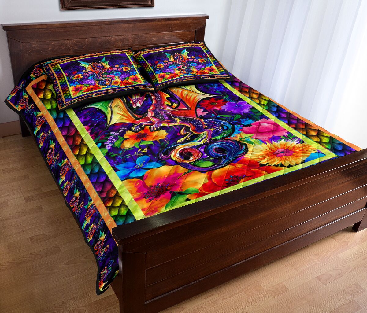 Colorful Dragon Quilt Bed Set - Love Quilt Bedding Set