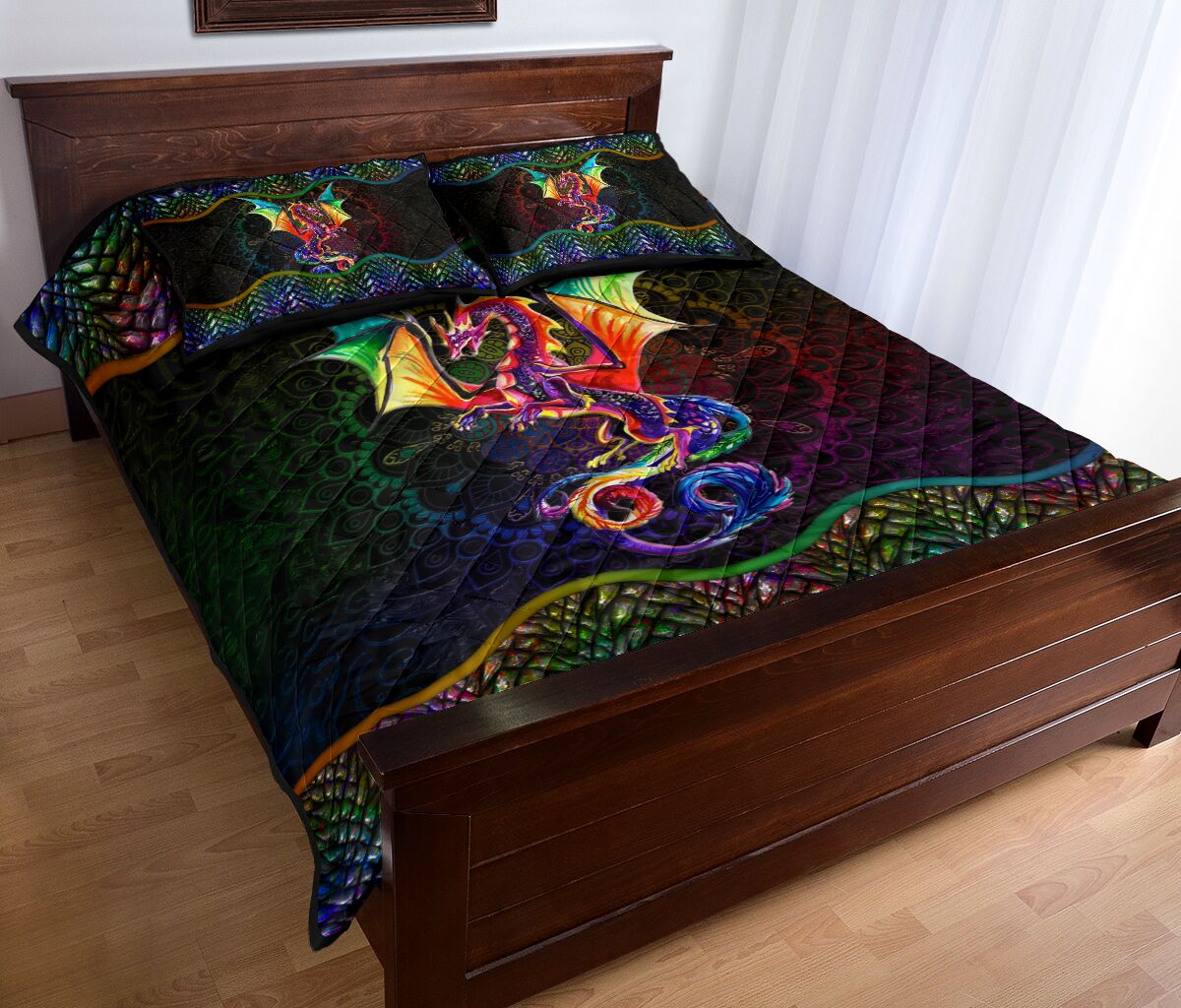 Dragon Mandala Skin Rainbow Color Style Quilt Bed Set - Love Quilt Bedding Set