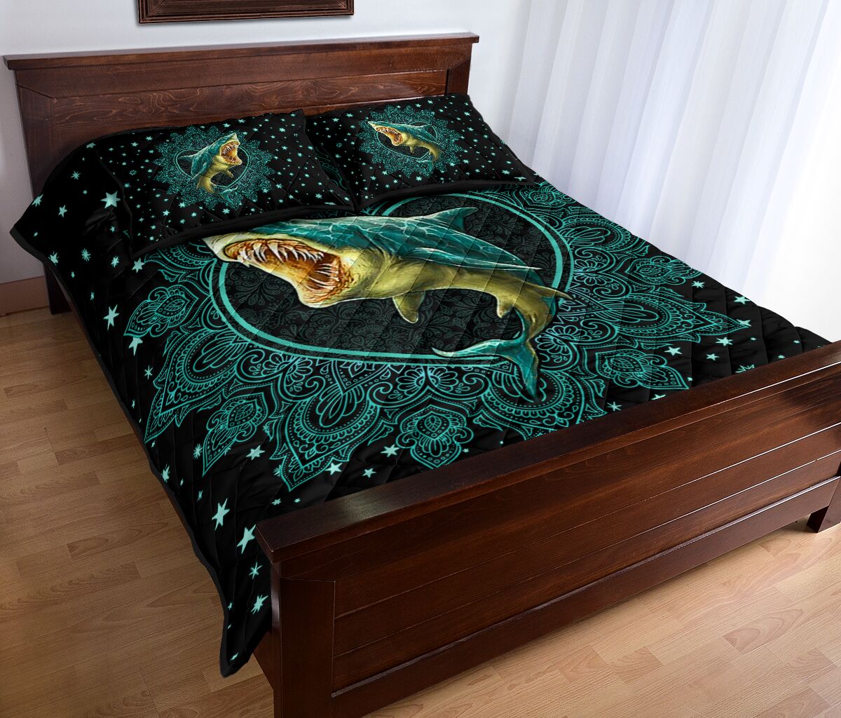 Shark Mandala Gold Art Style Quilt Bed Set - Love Quilt Bedding Set