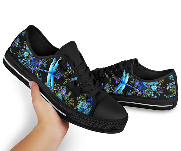 Dragonfly Black Gold Blue Flower - Low TopShoe - Love Love Top Shoes