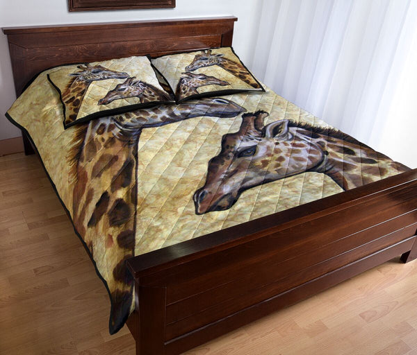 Giraffe Watercolor Art Style Quilt Bed Set - Love Quilt Bedding Set