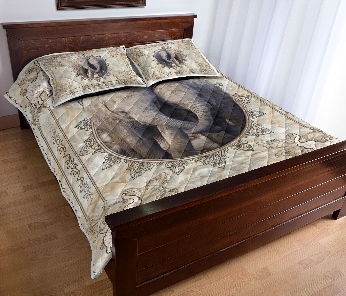 Elephant Love Mandala Ceramic Style Quilt Bed Set - Love Quilt Bedding Set