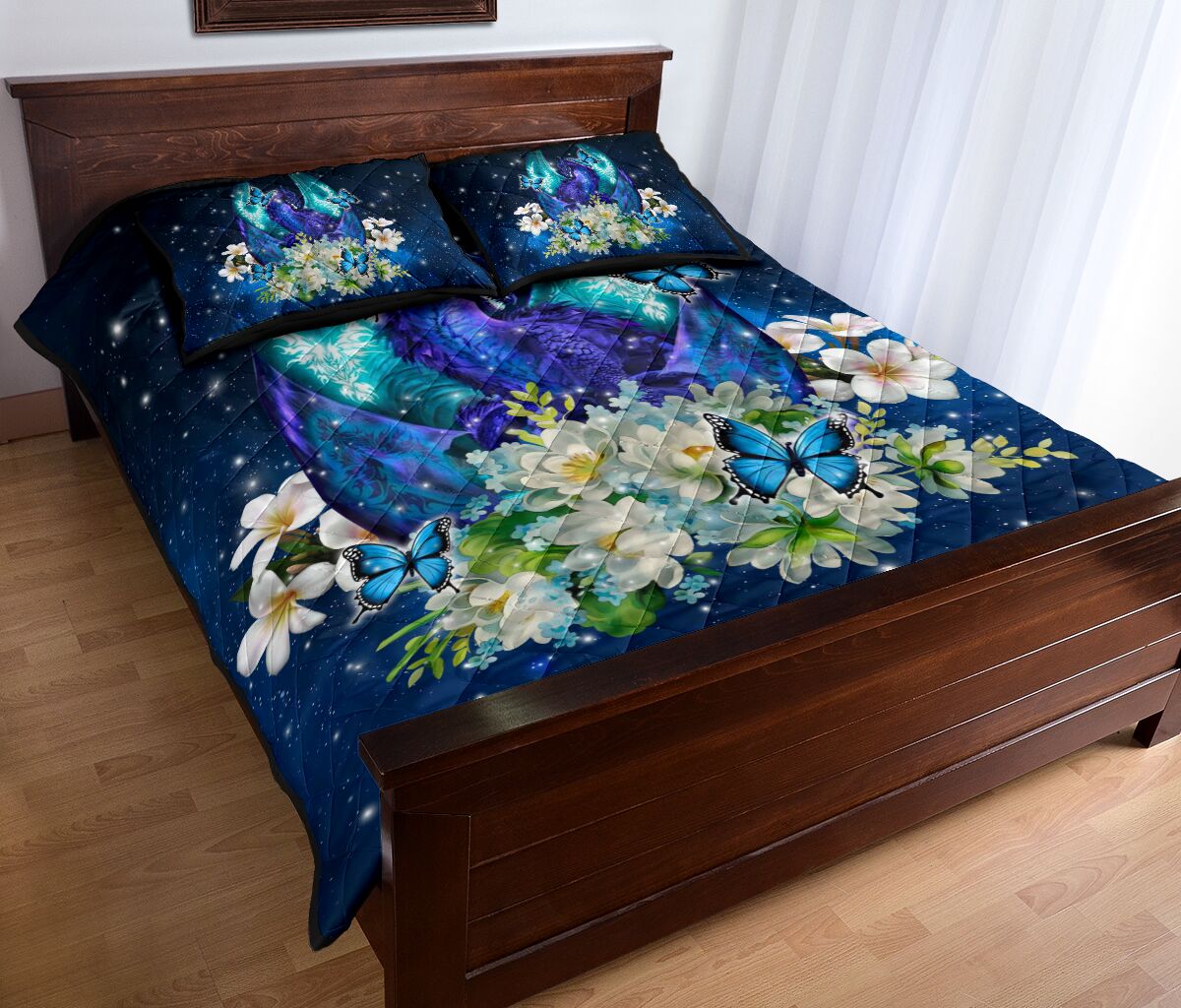 Dragon Blue Floral Blue Style Quilt Bed Set - Love Quilt Bedding Set