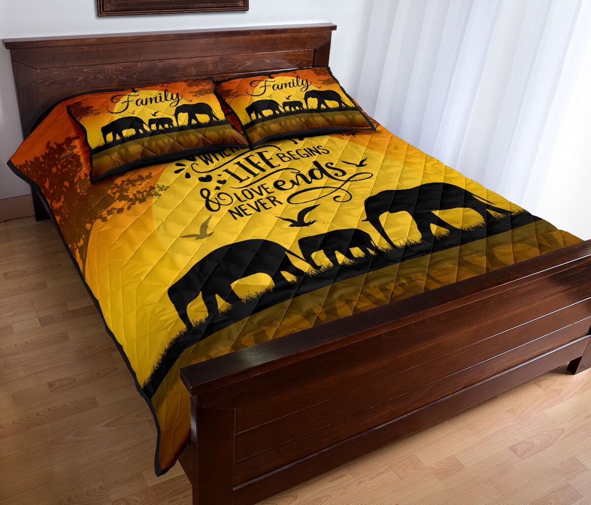 Elephant Family Where Life Begins Quilt Bed Set - Love Quilt Bedding Set