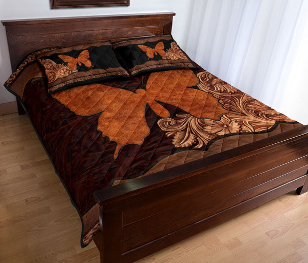 Butterfly Carving Leather Skin Style Quilt Bed Set - Love Quilt Bedding Set