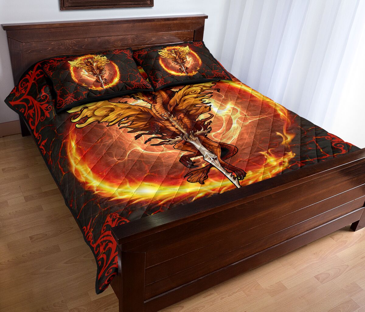 Dragon Fire Lava Art Style Quilt Bed Set - Love Quilt Bedding Set