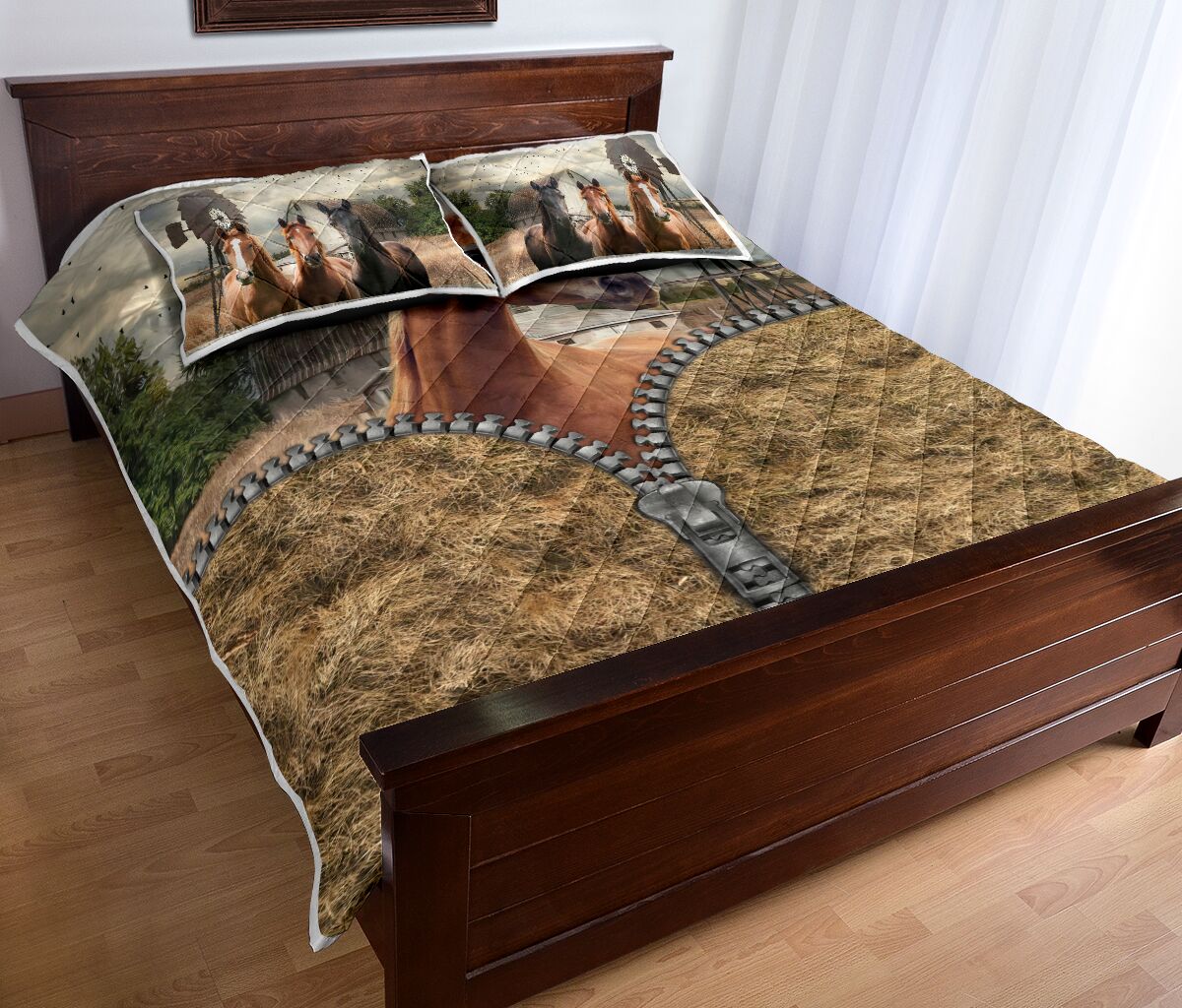 Horse Farm Zipper Open Style Quilt Bed Set- Love Quilt Bedding Set