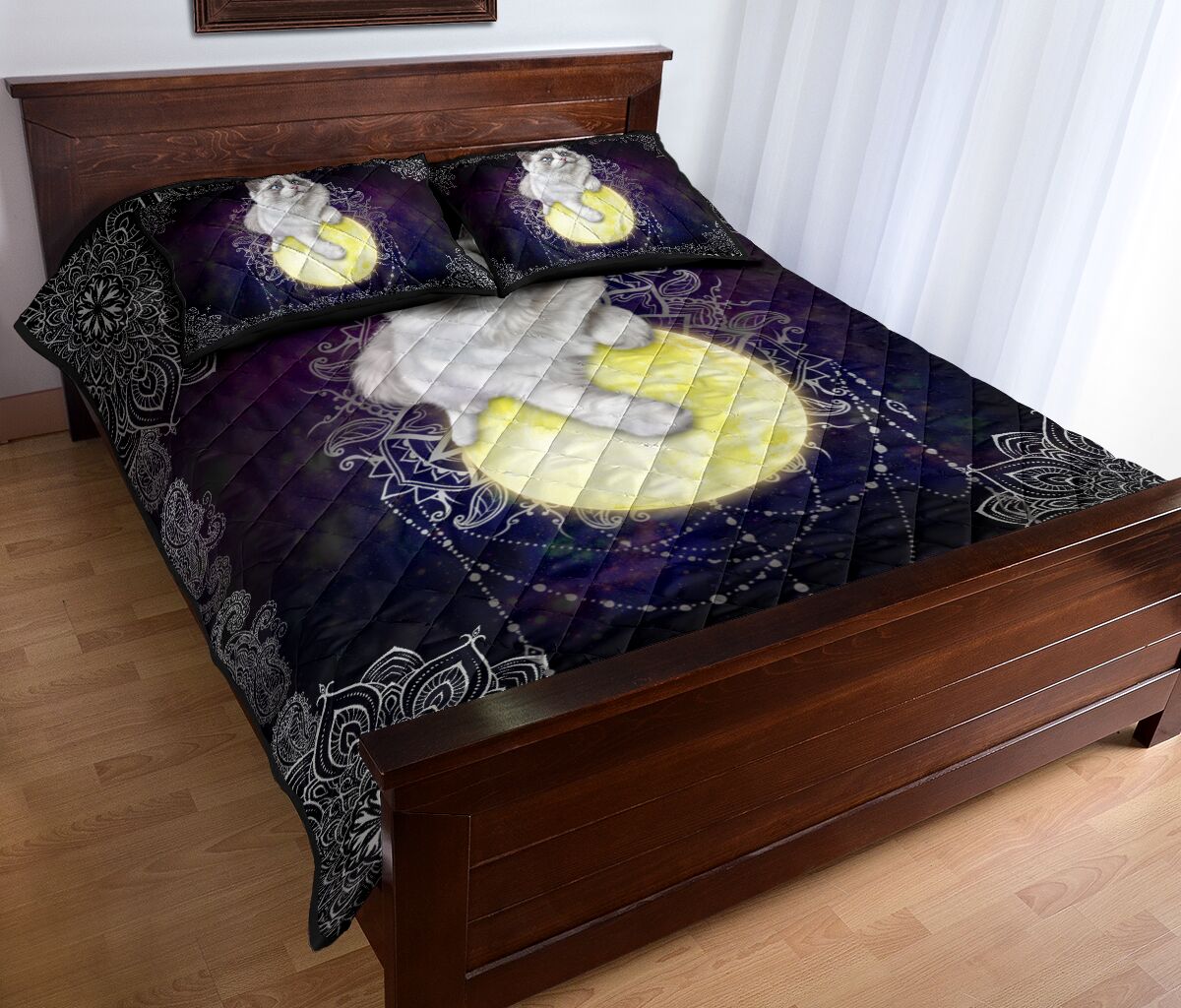 Cat Moon Quilt Bed Set - Love Quilt Bedding Set