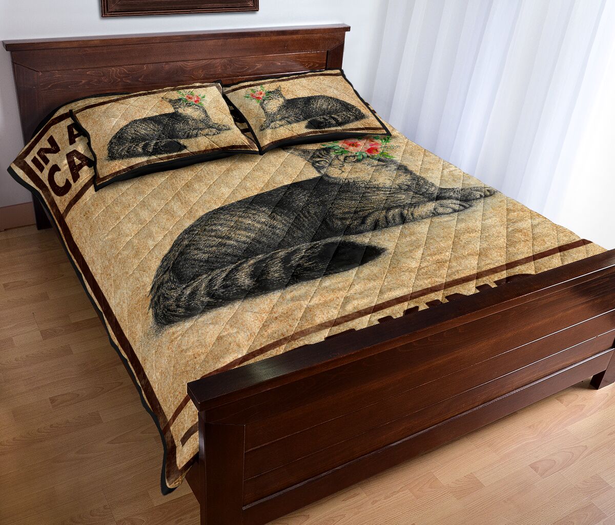 Cat Pen Art Style Quilt Bed Set - Love Quilt Bedding Set