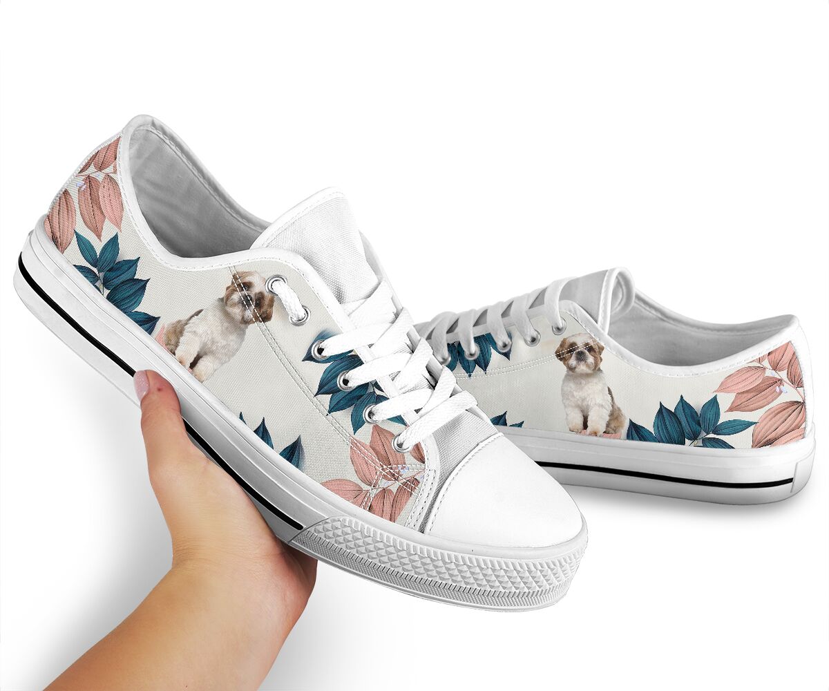 Shih Tzu Flower Pink - Low Top Shoe - Love Low Top Shoes