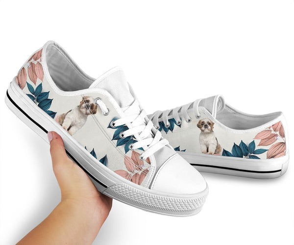 Shih Tzu Flower Pink - Low Top Shoe - Love Low Top Shoes