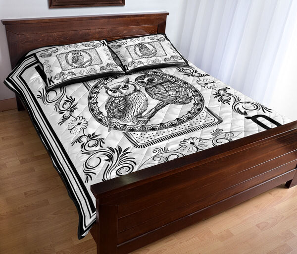 Owl King Queen Pen Art Poker Quilt Bed Set - Love Quilt Bedding Set