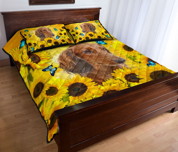 Dachshund Long Hair Sunflower - Bed Set - Love Quilt Bedding Set