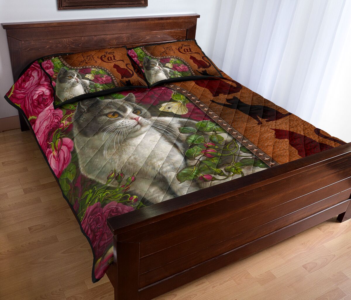 Cat Art Leather Style Quilt Bed Set - Love Quilt Bedding Set