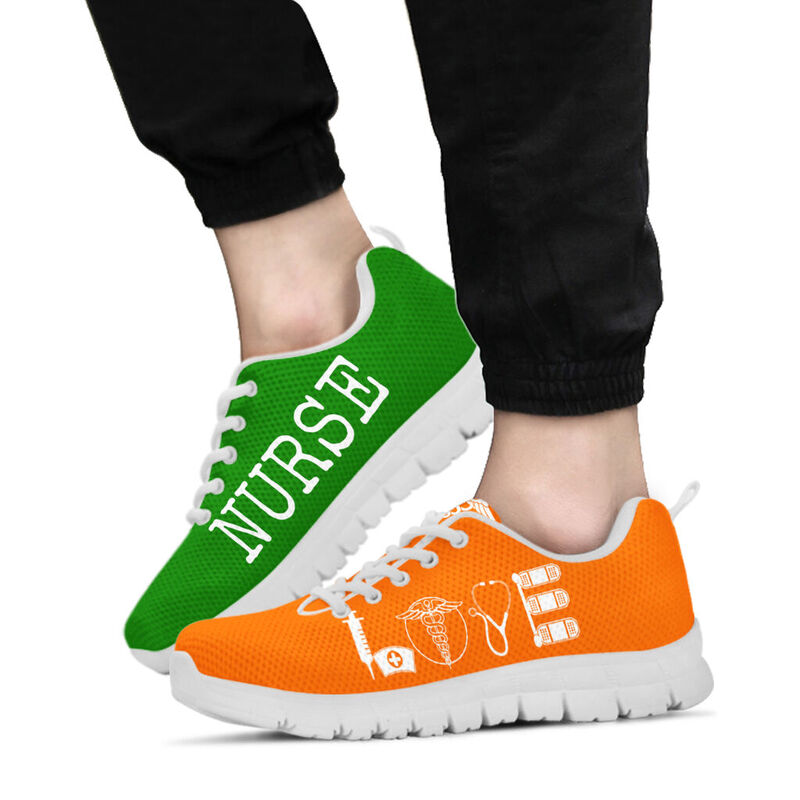 Nurse- Love Green Orange Sneakers, Running Shoes, Shoes For Women, Shoes For Men, Custom Sh- Love Sneakers